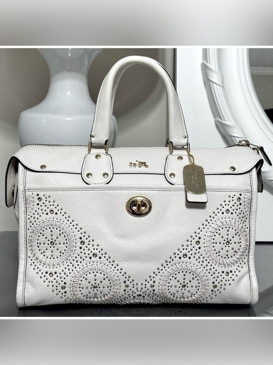 Coach Handbags - COACH Rhyder Satchel 34756 Chalk Pebble Leather Mini Rivets Crossbody